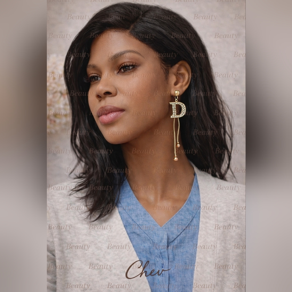 Gold Dangle Earrings initial D